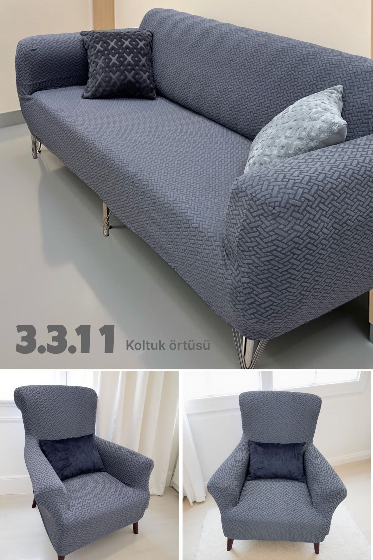 3.3.1.1 koltuk örtüsü takımı koltuk kılıfı sofa cover koyu gri