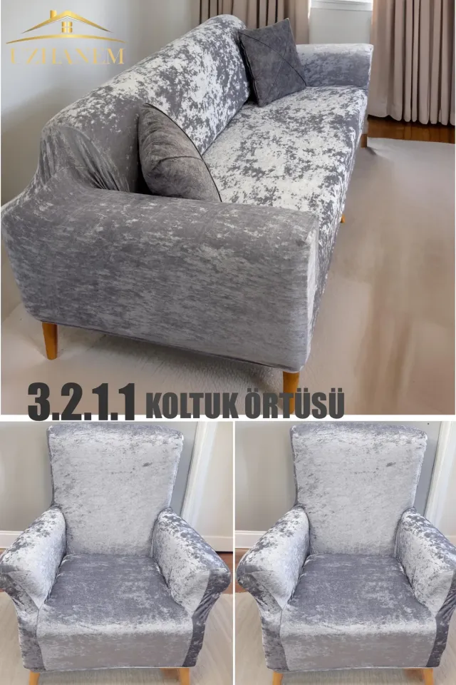 Koltuk Örtüsü Kadife Koltuk Kılıfı Takımı 3.2.1.1 Sofa Cover