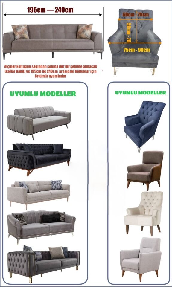 koltuk kılıfı . koltuk örtüsü lastikli, kayma yapmayan üç kişilik kanepe çekyat kılıfı gri