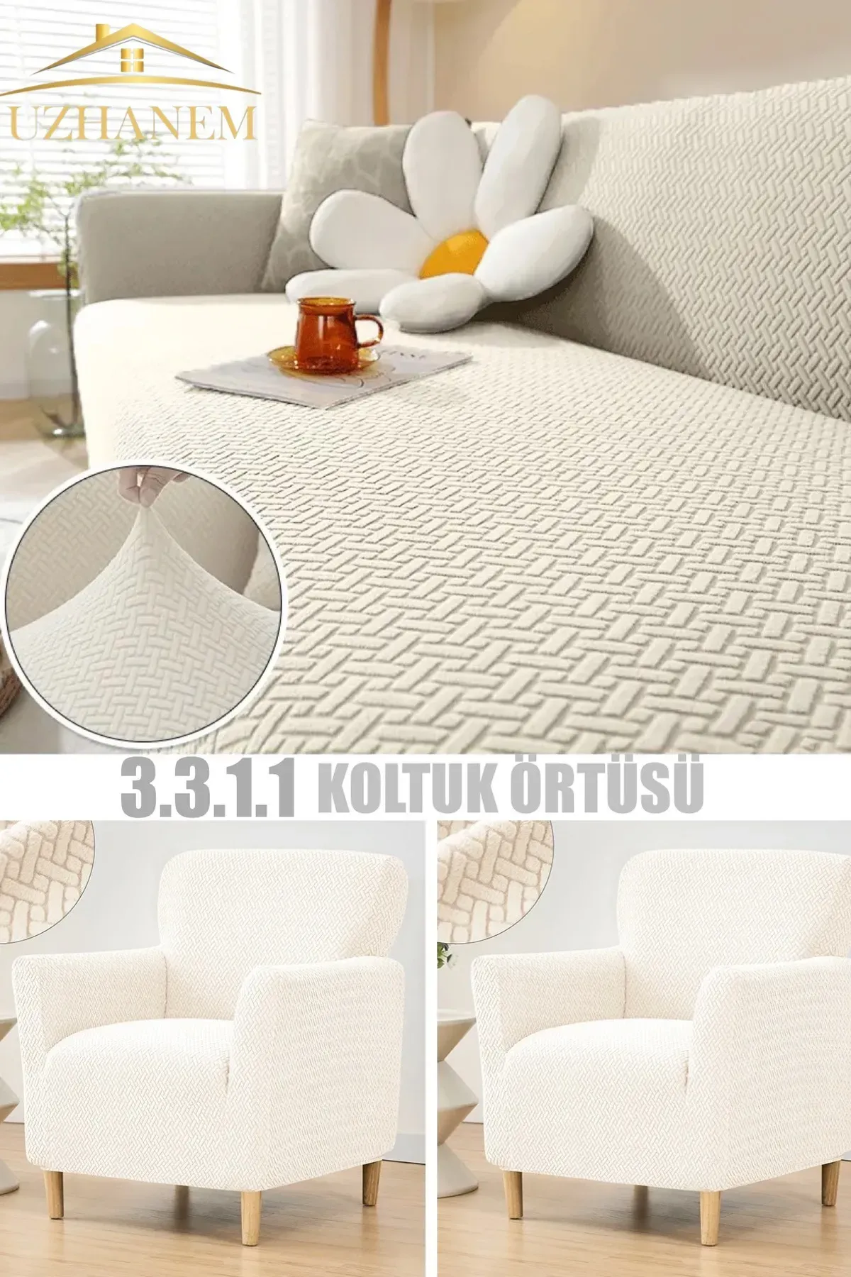 3.3.1.1 koltuk örtüsü takımı koltuk kılıfı sofa cover krem