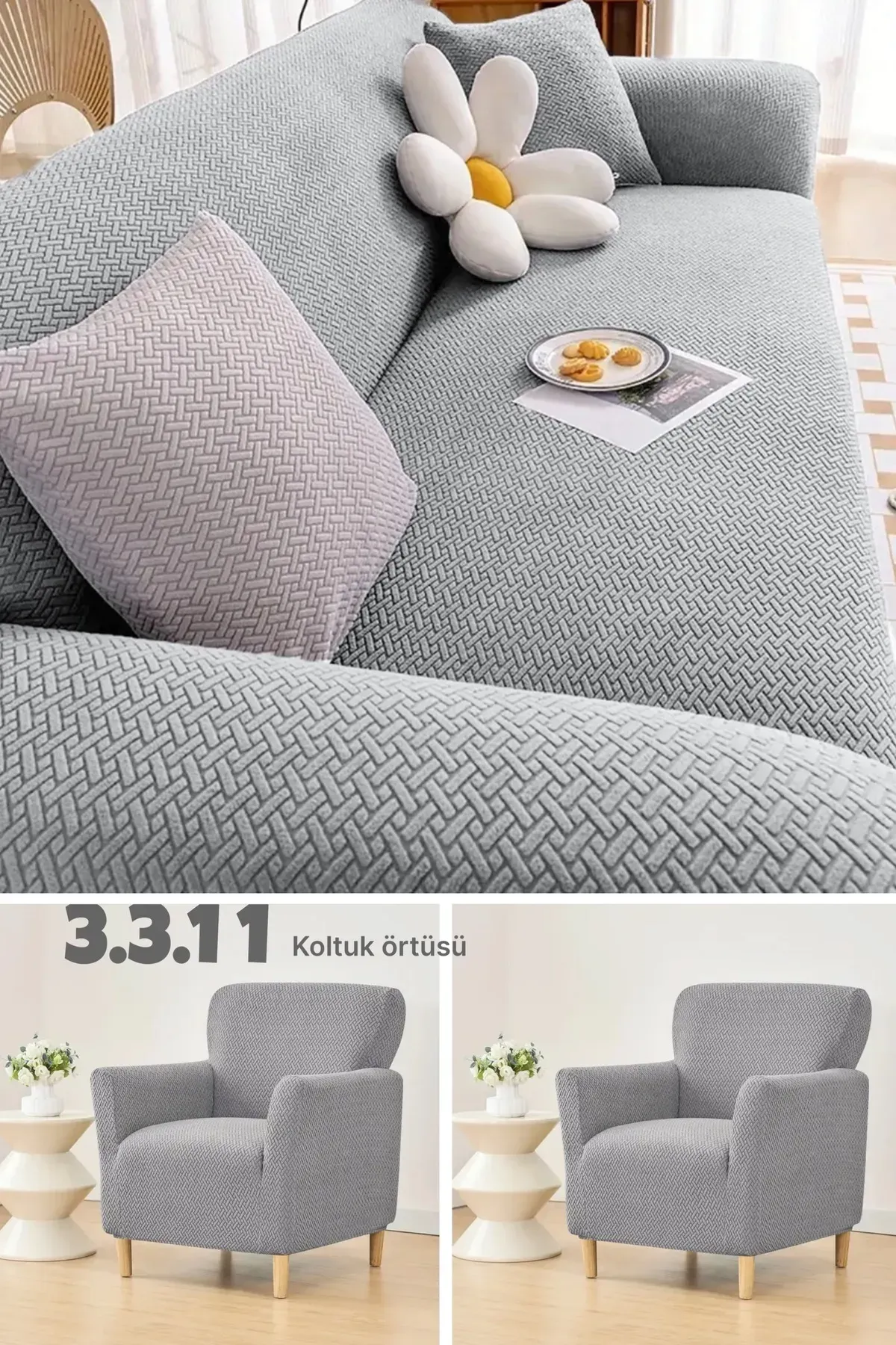 3.3.1.1 koltuk örtüsü takımı koltuk kılıfı sofa cover gri