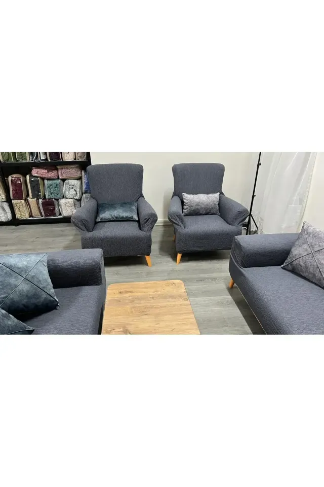 Streç Lastikli Esnek Yıkanabilir Pamuklu Jakarlı Berjer Koltuk Örtüsü (TEK KİŞİLİK KOLTUK İÇİN( antrasit