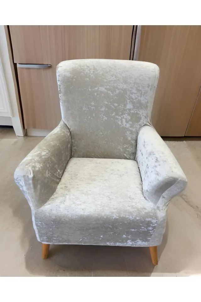 Berjer Koltuk Örtüsü kadıfe Kumaş Tekli Koltuk Kılıfı krem