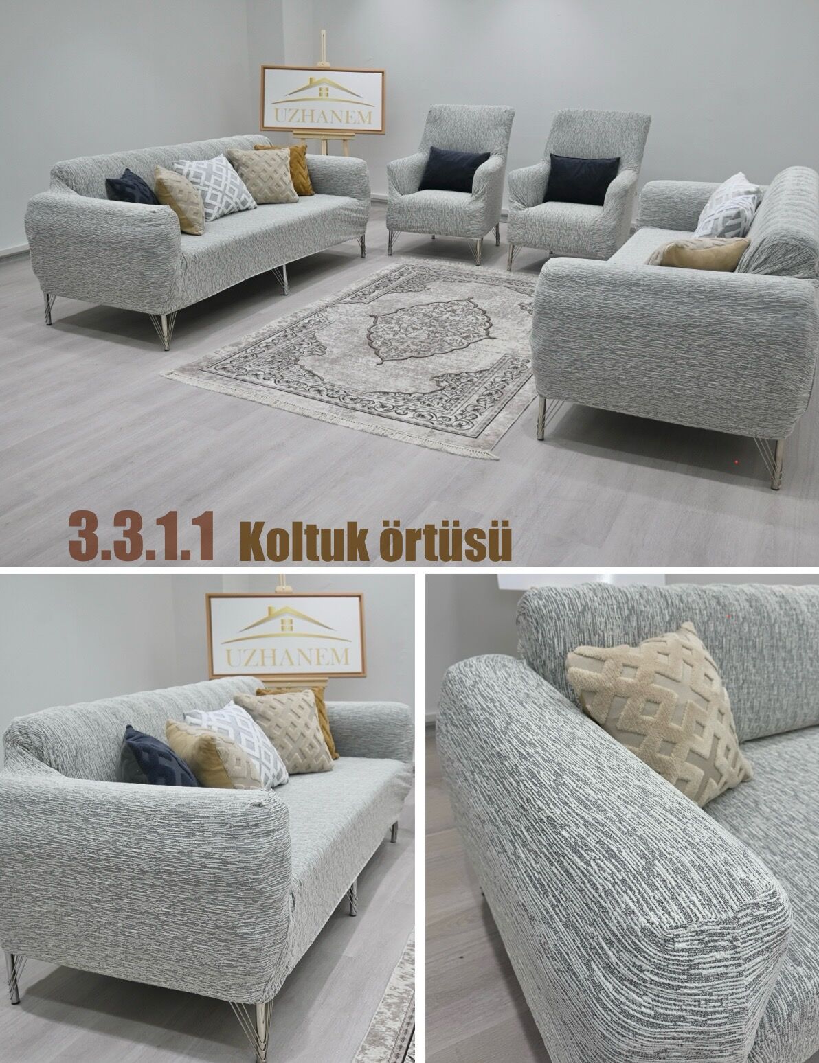 Ağaç Kabuğu Desen Koltuk Kılıfı 3.3.1.1 Koltuk Örtüsü Takımı Taş Gri