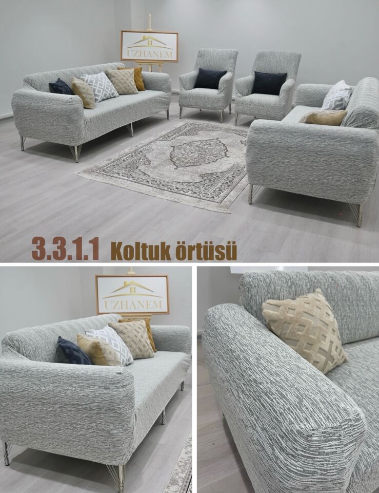 Ağaç Kabuğu Desen Koltuk Kılıfı 3.3.1.1 Koltuk Örtüsü Takımı Taş Gri