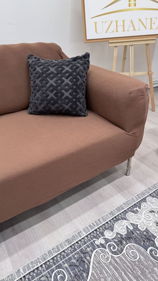 Likrali Streç Lastikli Esnek Yikanabilir Kare Desen Üç Kişilik Kotuk Örtüsü Koltuk Kılıfı (1adet) kahverengi