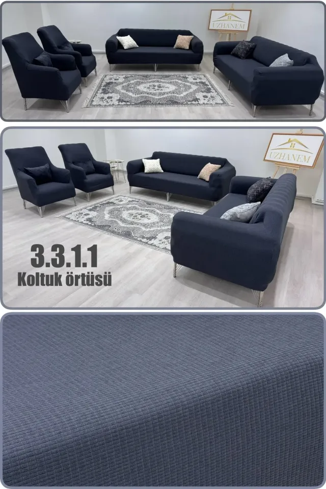 Likrali Koltuk Örtüsü Takımı 3 3 1 1 Koltuk Kılıfı Takımı Ev Tekstili Ürünü antrasit