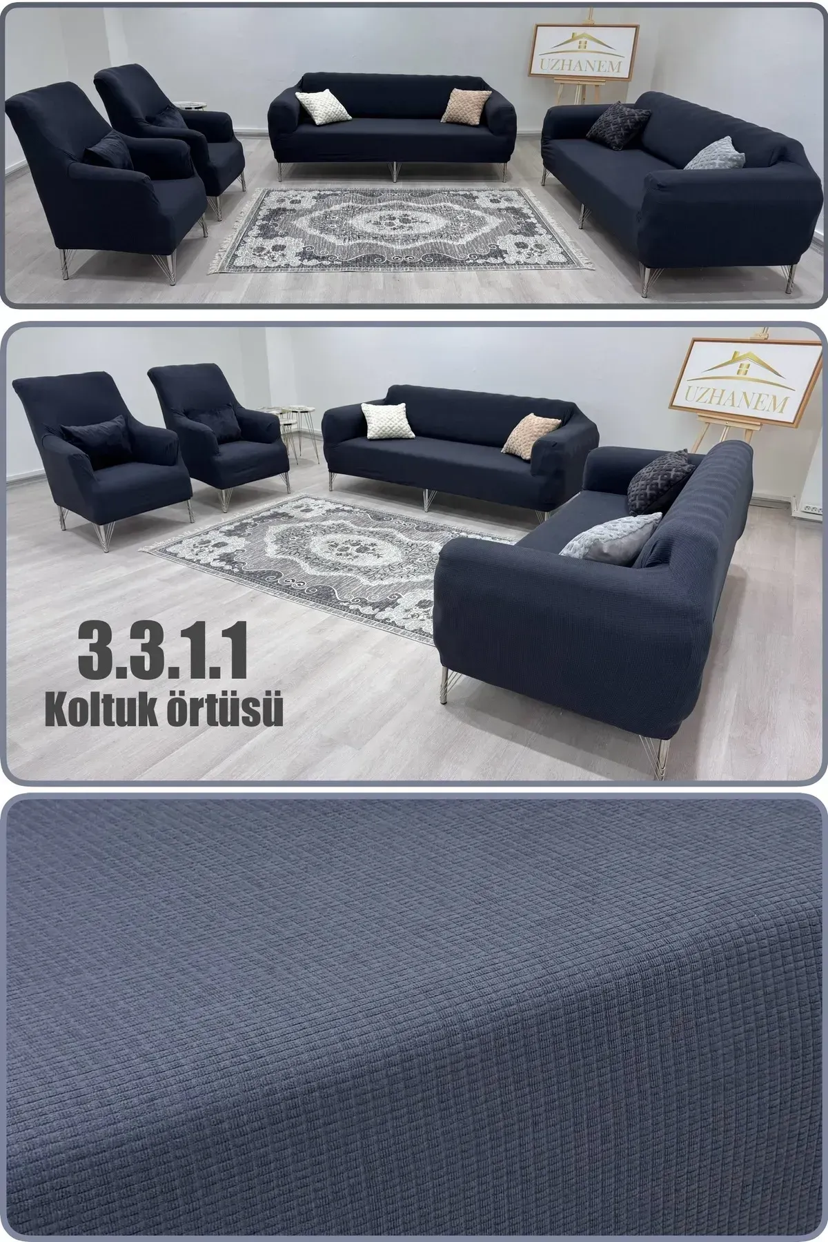 Likrali Koltuk Örtüsü Takımı 3 3 1 1 Koltuk Kılıfı Takımı Ev Tekstili Ürünü antrasit
