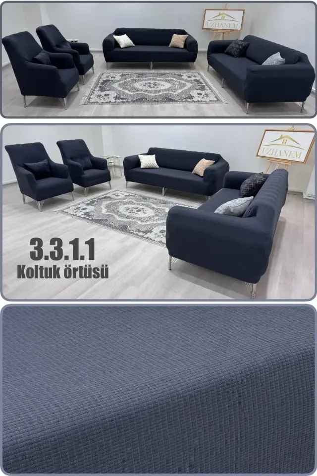 Likrali Koltuk Örtüsü Takımı 3 3 1 1 Koltuk Kılıfı Takımı Ev Tekstili Ürünü antrasit