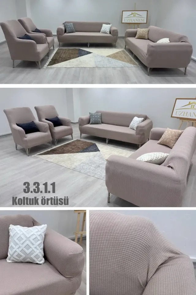 Likrali Koltuk Örtüsü Takımı 3 3 1 1 Koltuk Kılıfı Takımı Ev Tekstili Ürünü vizon