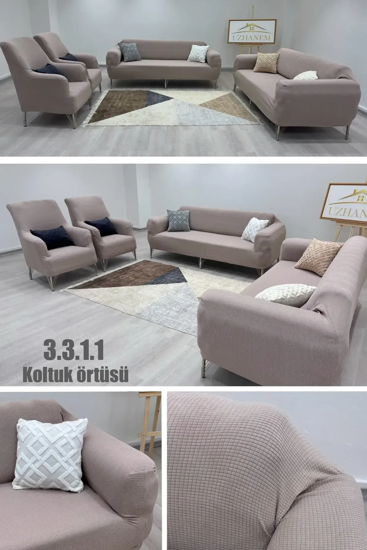 Likrali Koltuk Örtüsü Takımı 3 3 1 1 Koltuk Kılıfı Takımı Ev Tekstili Ürünü vizon