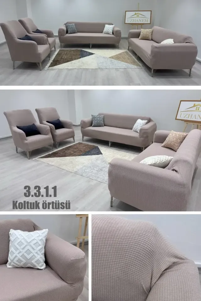 Likrali Koltuk Örtüsü Takımı 3 3 1 1 Koltuk Kılıfı Takımı Ev Tekstili Ürünü vizon